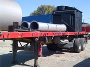 Incinerator, Chimney and Fuel Tank Loaded for Delivery